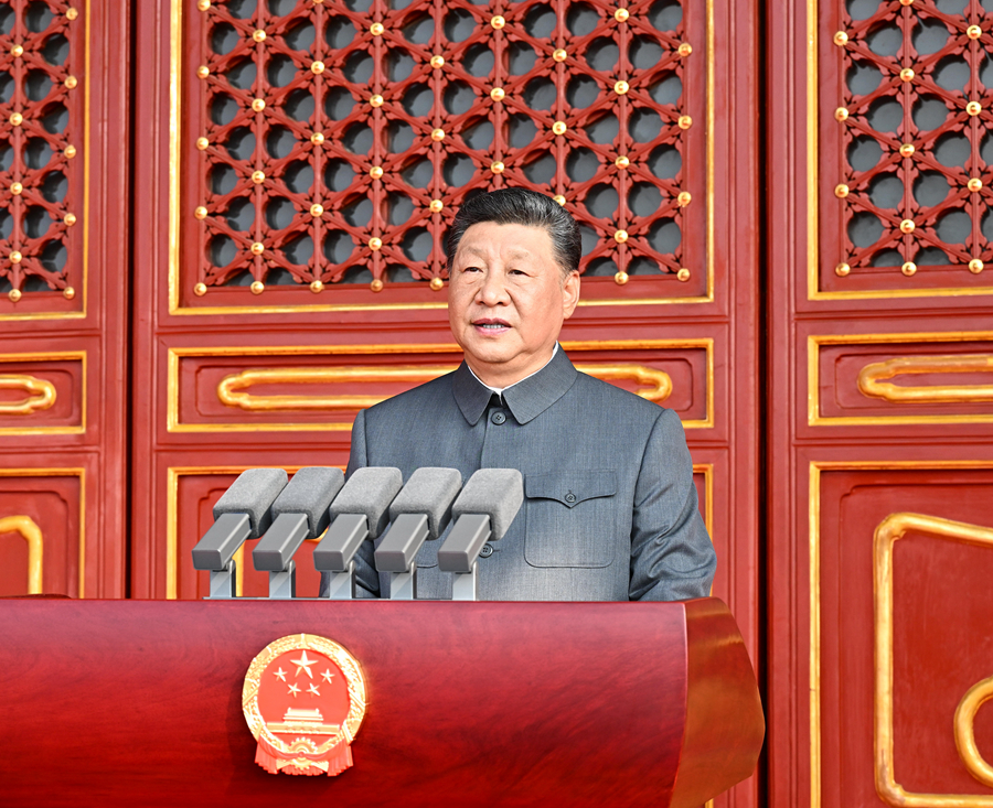 9月3日，紀(jì)念中國(guó)人民抗日戰(zhàn)爭(zhēng)暨世界反法西斯戰(zhàn)爭(zhēng)勝利80周年大會(huì)在北京天安門(mén)廣場(chǎng)隆重舉行。中共中央總書(shū)記、國(guó)家主席、中央軍委主席習(xí)近平發(fā)表重要講話(huà)。新華社記者 謝環(huán)馳 攝